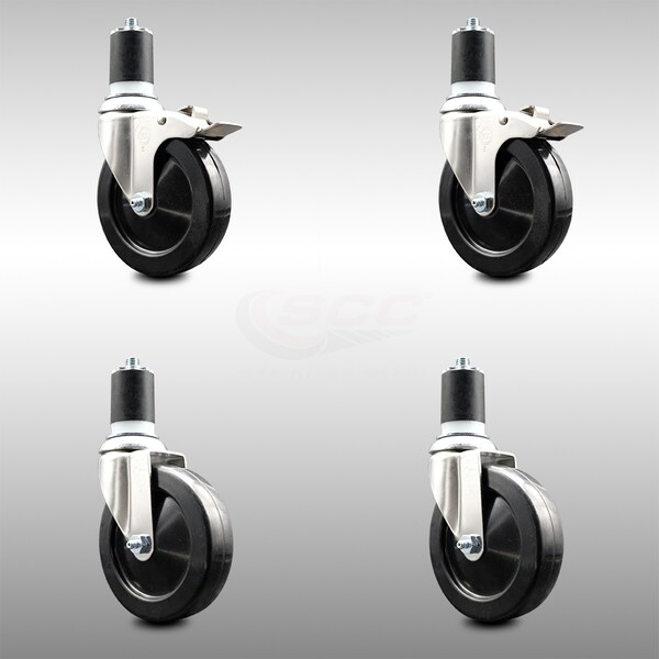 Service Caster 5 Inch 316SS Soft Rubber Swivel 1-3/4 Inch Stem Caster Lock Brake SCC, 2PK SCC-SS316TTLEX20S514-SRS-2-S-2-134 - main